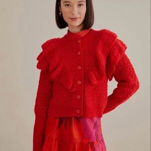 FARM Rio Red Knit Cardigan Sweater